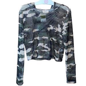 •OBJEX•NET MESH CAMOUFLAGE LONG SLEEVE HOODED TOP. Size medium